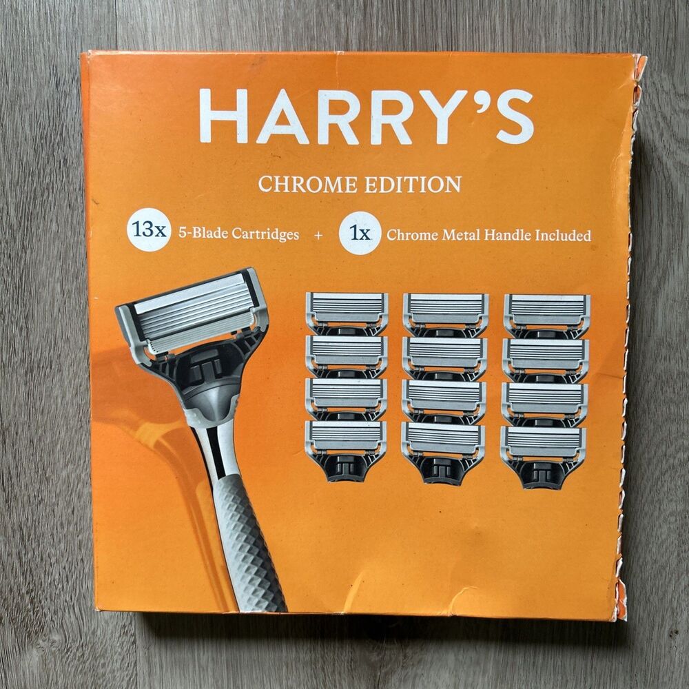 Harry’s Chrome Edition Razor Set 13 x 5-Blade Cartridges Chrome Metal Handle NEW